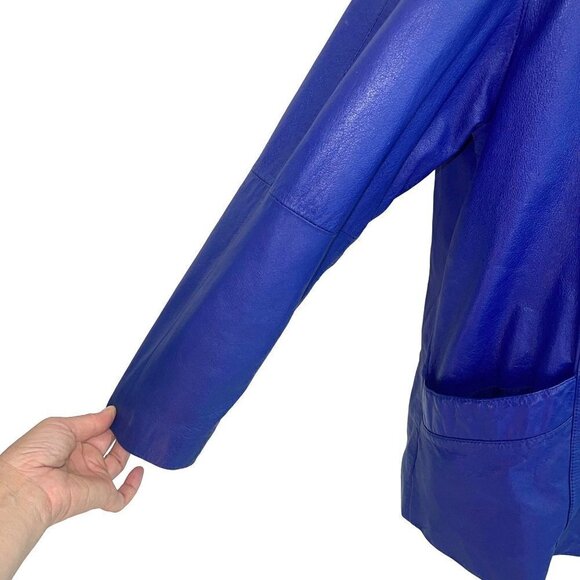 d'Linea Womens Leather Jacket Blue Size Small Vintage Oversized Made In Korea - Picture 3 of 13